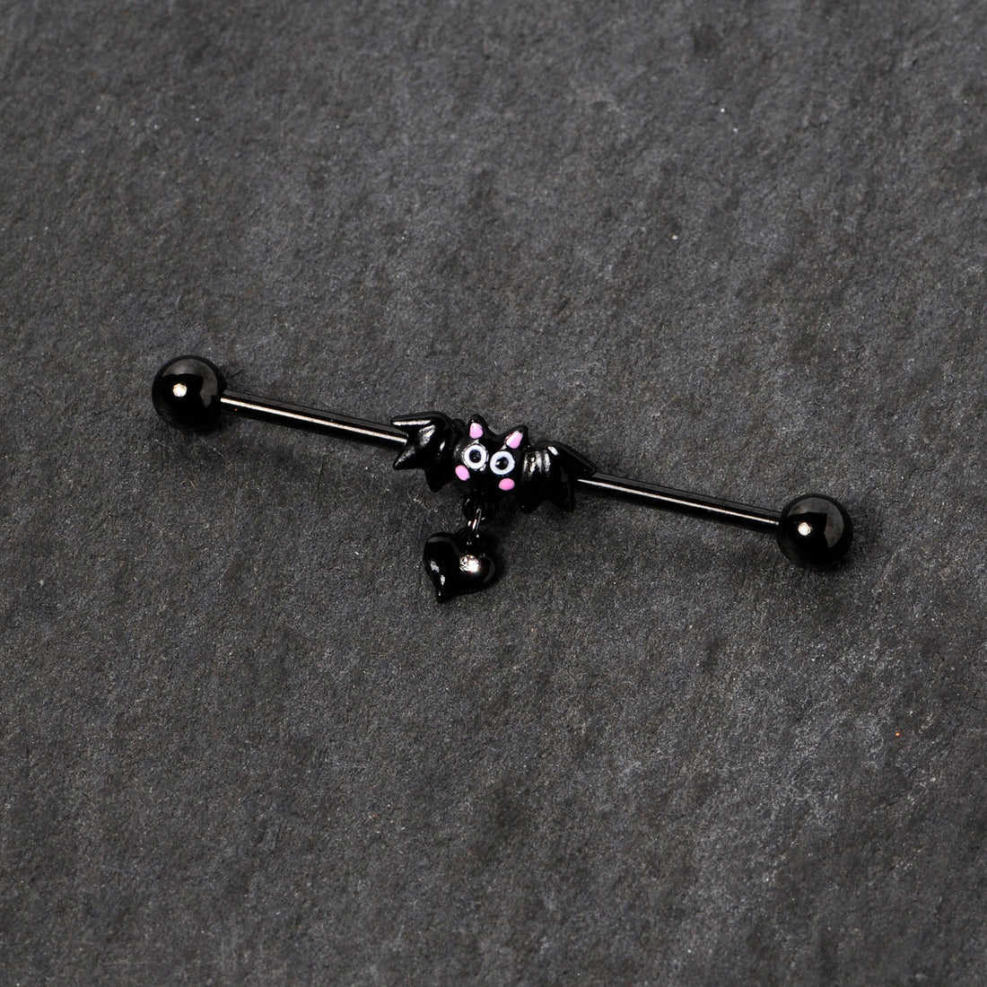 14G Clear Gem Heart Bat Halloween Dangle Industrial Barbell 38mm