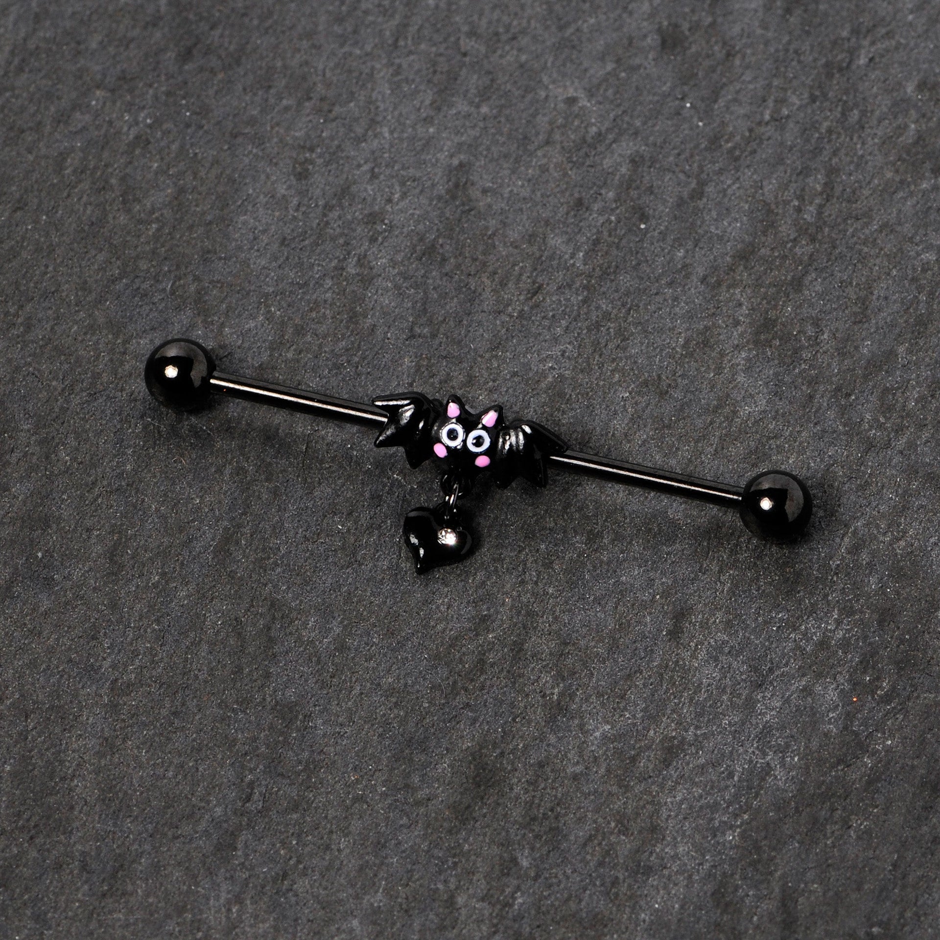14G Clear Gem Heart Bat Halloween Dangle Industrial Barbell 38mm