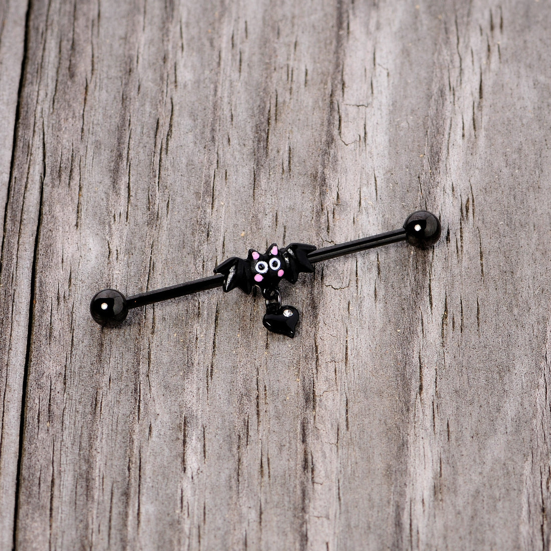 14G Clear Gem Heart Bat Halloween Dangle Industrial Barbell 38mm