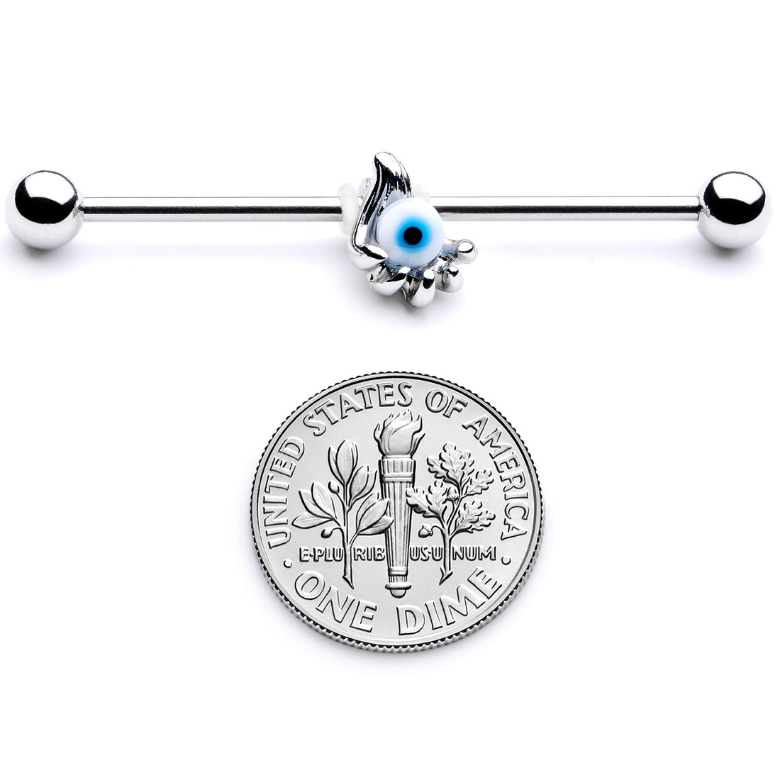 14G Blue Eyeball Hand Halloween Industrial Barbell 38mm