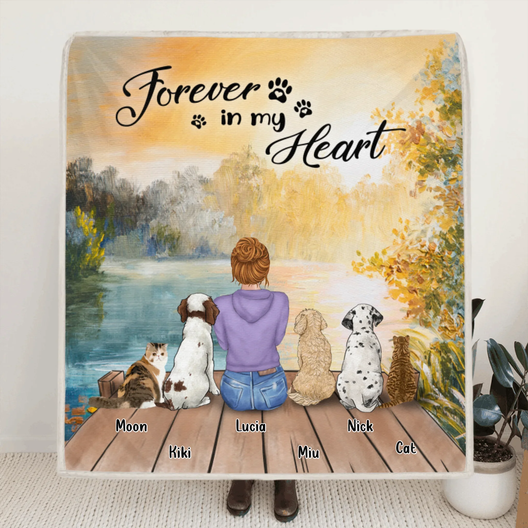 Personalized Mother's Day Gift For Dog Mom, Cat Lovers - Mom With Up to 5 Pets Fleece Blanket - Forever In My Heart - CMNG3Y