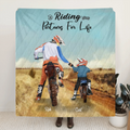 Personalized Riding Quilt/Fleece Blanket- Father and 1 Son, Up to 2 Sons - Best Gift for Bikers - Riding Partners For Life - IAKT4L