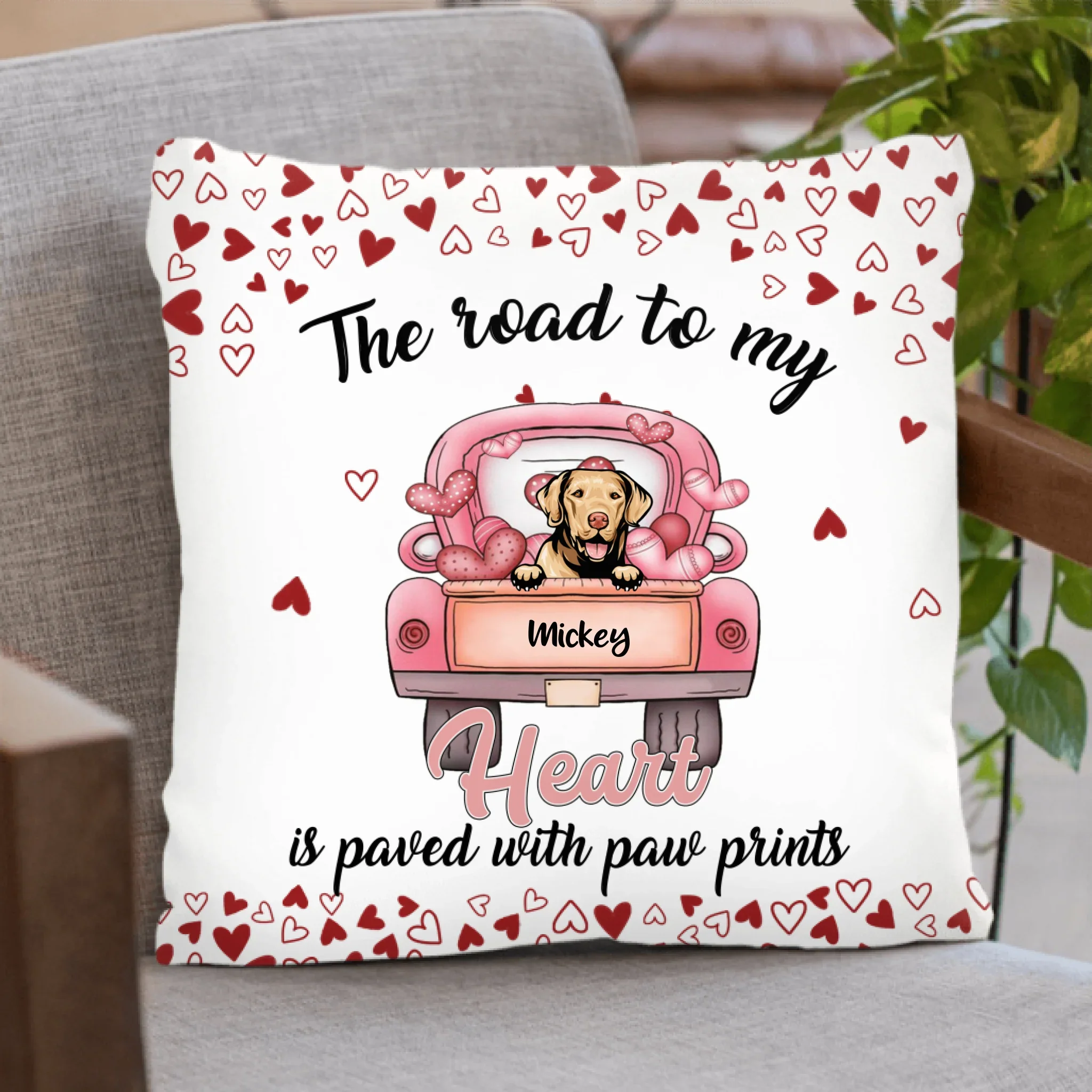 Personalized Dog Pillow Case - Gift Idea For Dog Lovers With Up to 5 Dogs - The Road To My Heart Is Paved With Paw Prints