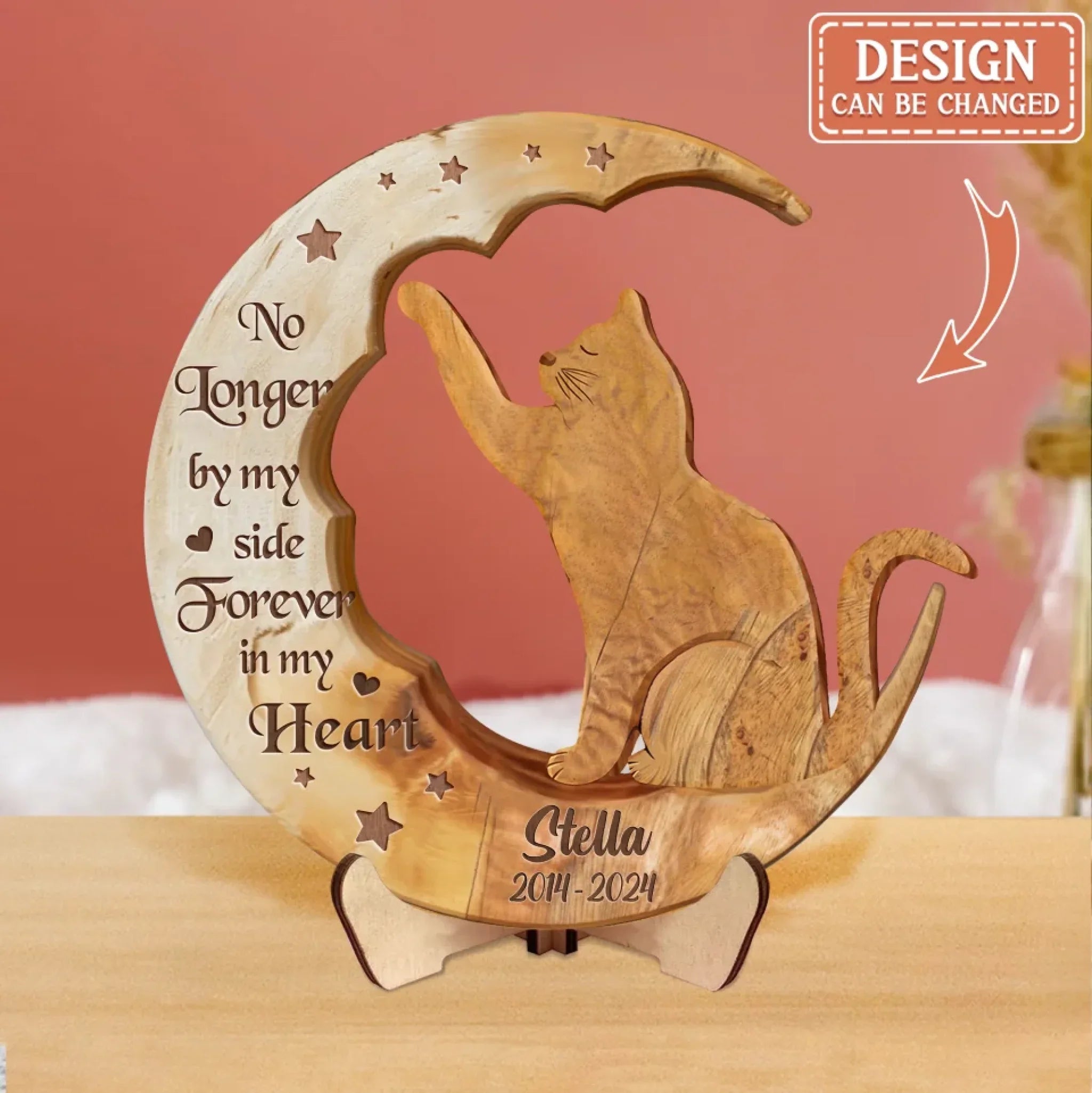 Personalized Memorial Wooden Art - Memorial Gift Idea For Cat Owner - No Longer By My Side Forever In My Heart