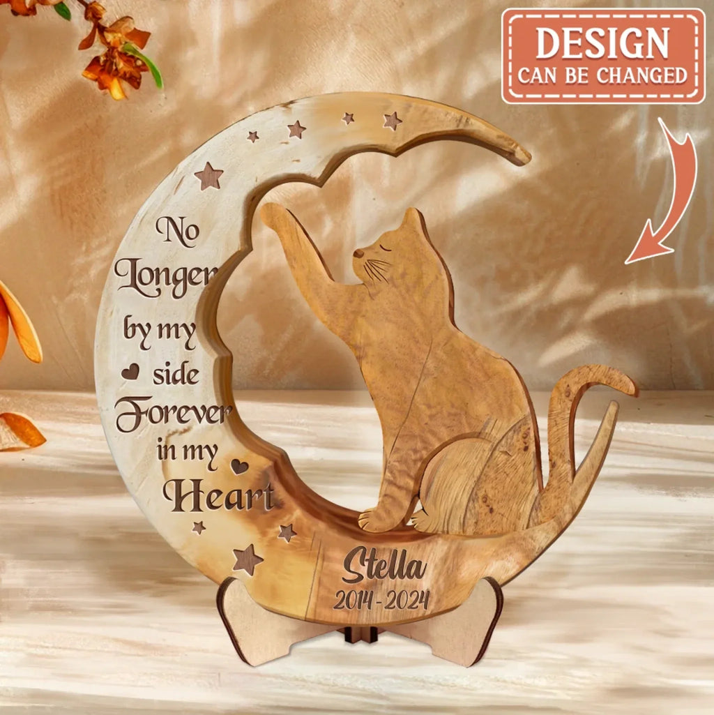 Personalized Memorial Wooden Art - Memorial Gift Idea For Cat Owner - No Longer By My Side Forever In My Heart