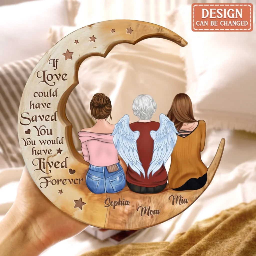 Personalized Memorial Family Moon Wooden Art - Memorial Gift Idea For Parent/Husband/Wife/Siblings - I Miss You With My Whole Heart