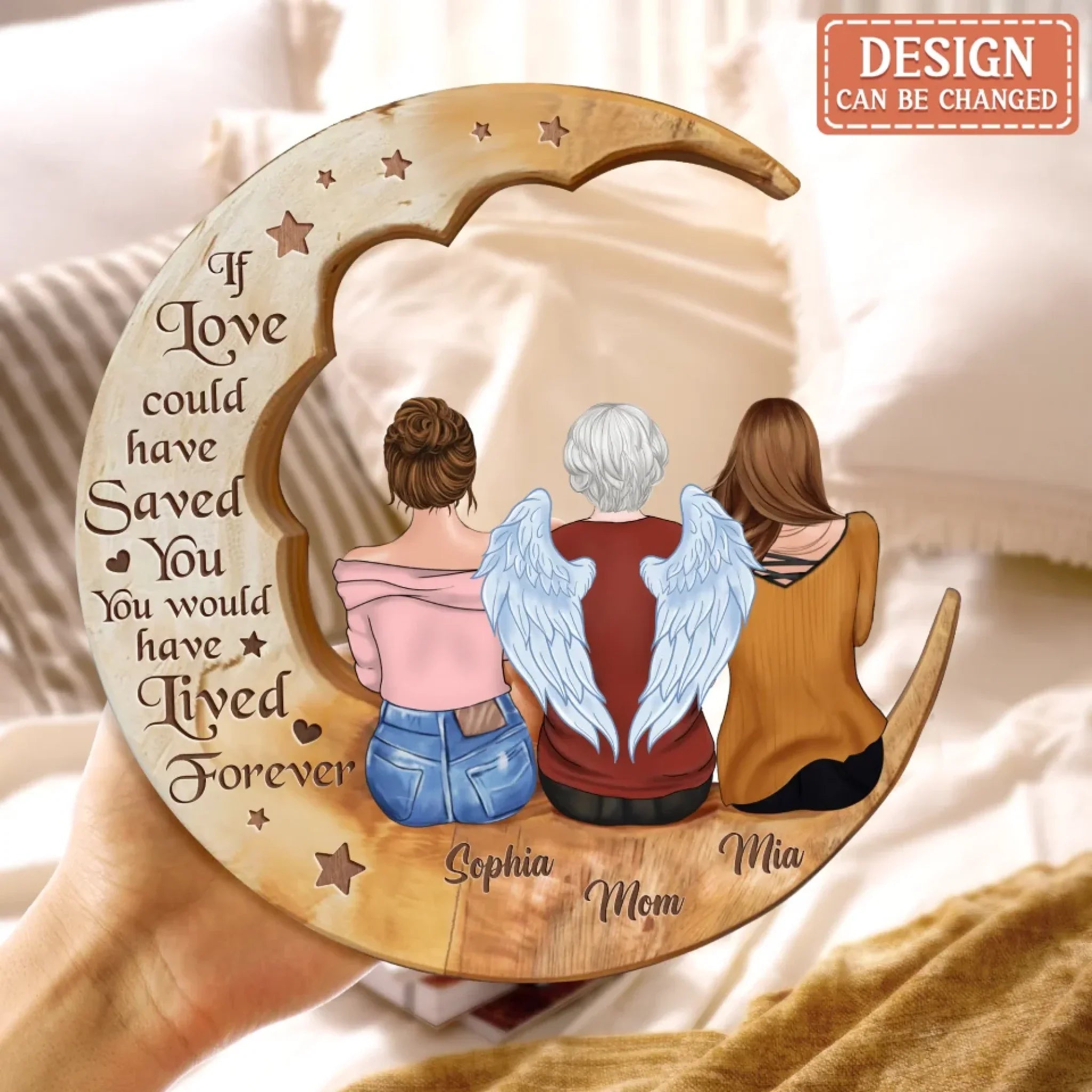 Personalized Memorial Family Moon Wooden Art - Memorial Gift Idea For Parent/Husband/Wife/Siblings - I Miss You With My Whole Heart