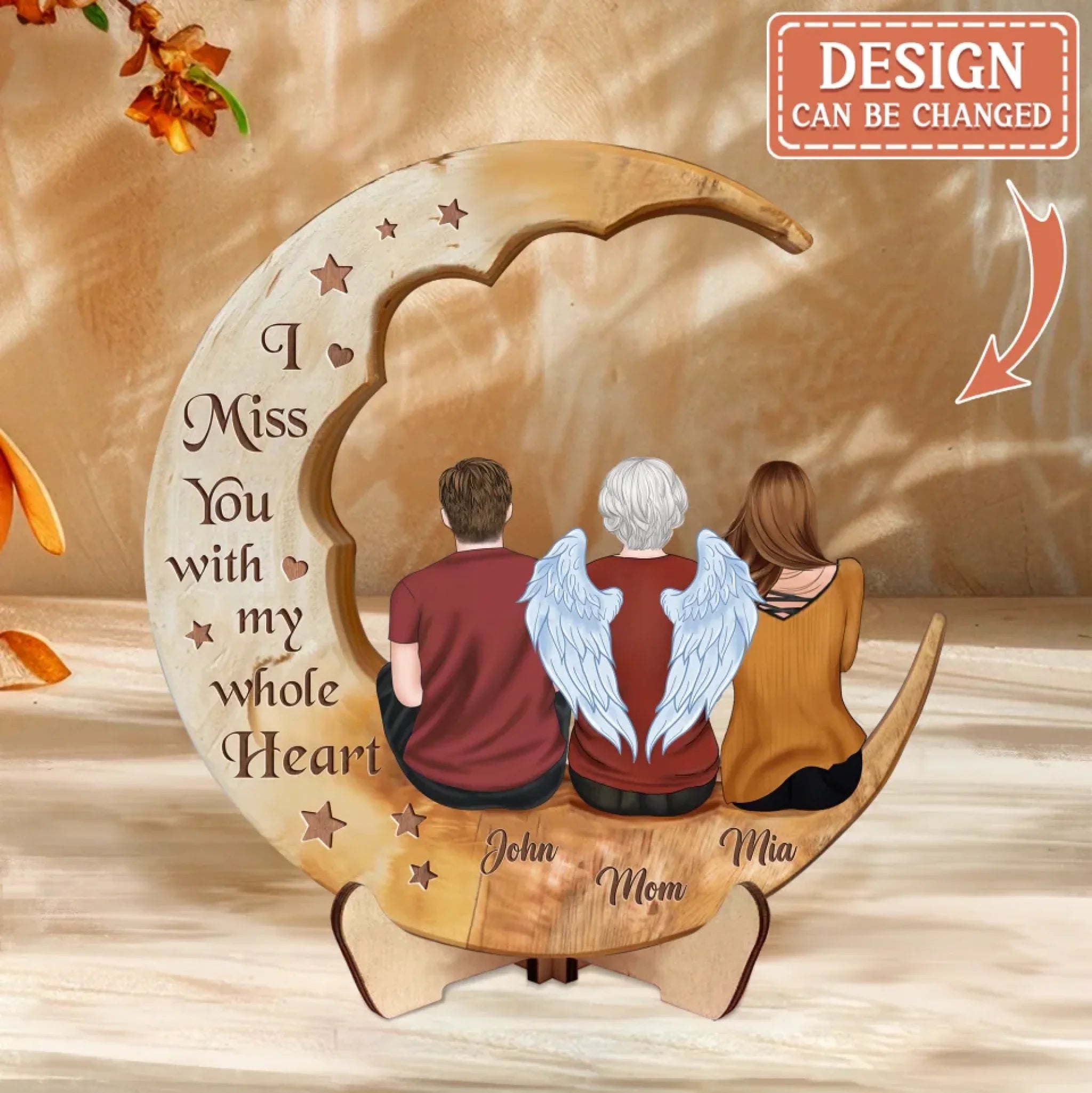 Personalized Memorial Family Moon Wooden Art - Memorial Gift Idea For Parent/Husband/Wife/Siblings - I Miss You With My Whole Heart