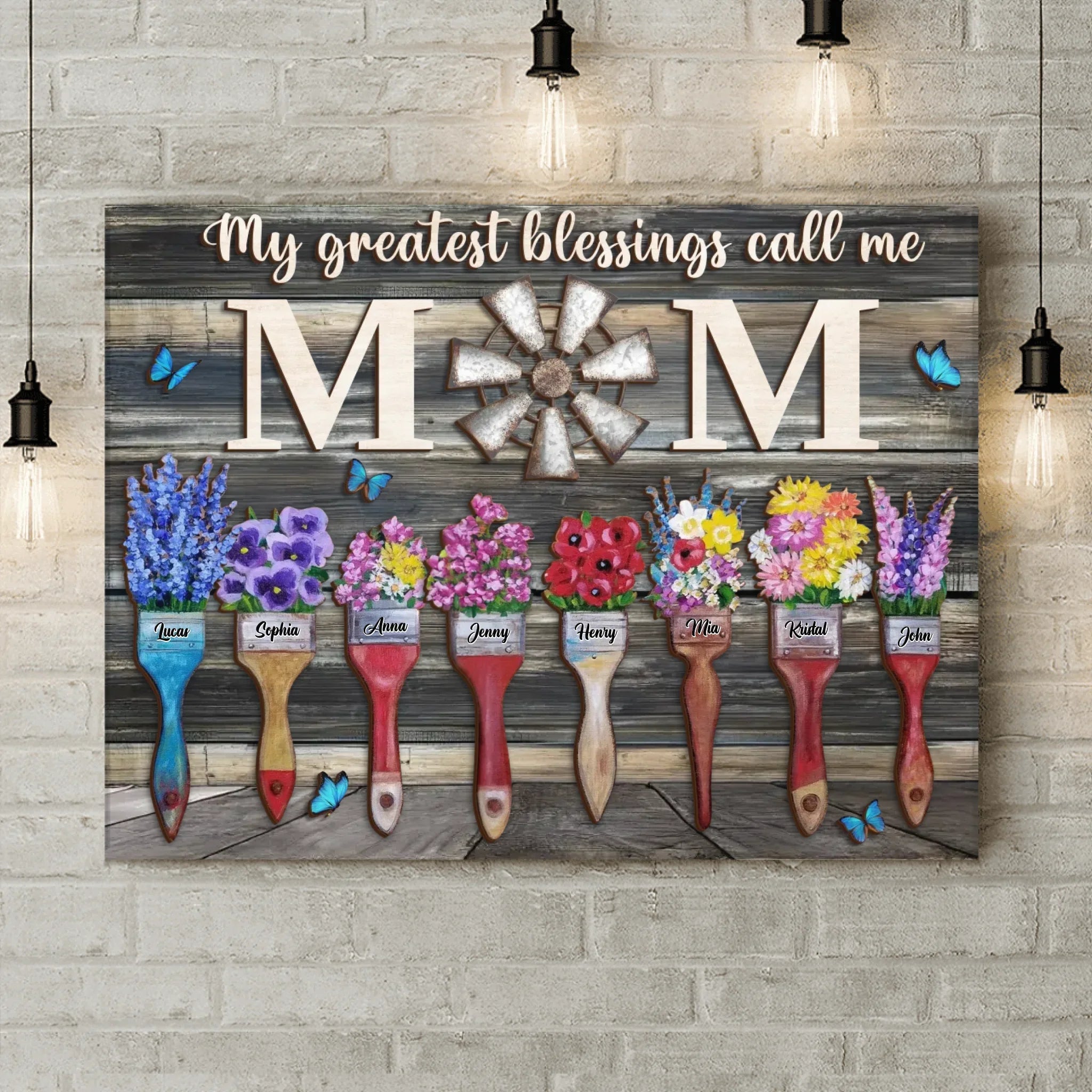 Personalized Home Canvas - Gift Idea For Mom/Grandma  with up to 8 Kids - My Greatest Blessings Called Me Mom