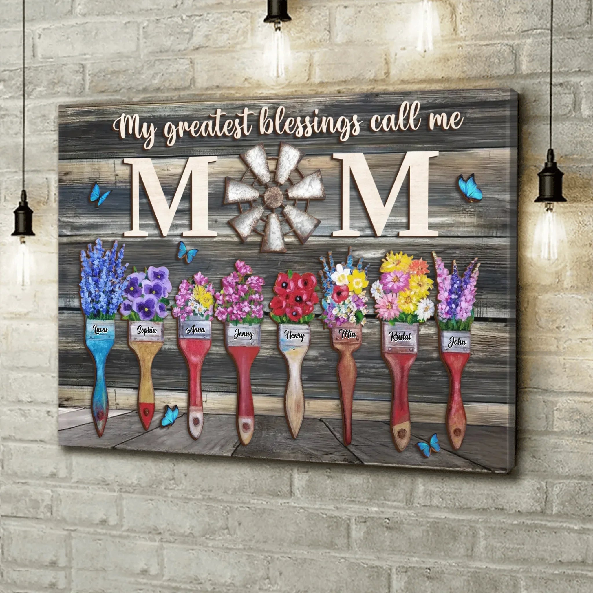 Personalized Home Canvas - Gift Idea For Mom/Grandma  with up to 8 Kids - My Greatest Blessings Called Me Mom