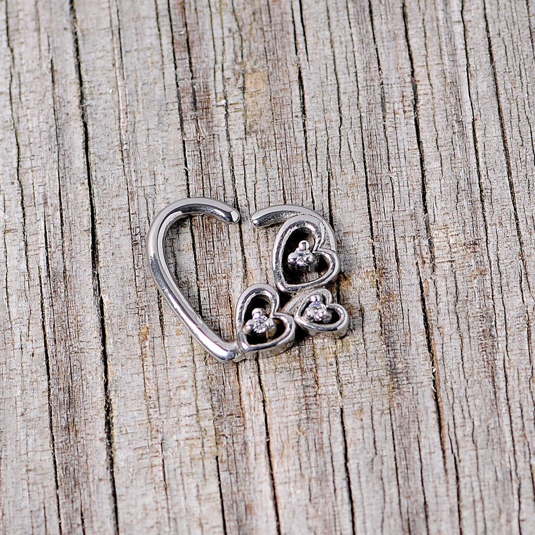 16G 3/8 Clear CZ Gem Valentines Day Left Heart Closure Ring