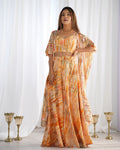 Floral printed faux georgette shrug blouse with palazzo pants