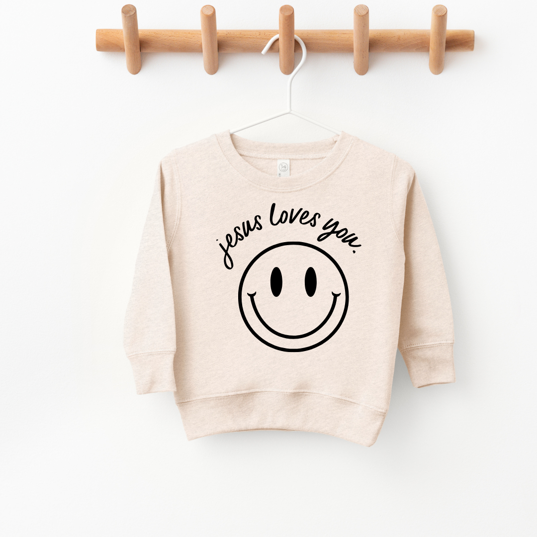 Jesus Loves You Smiley Toddler Pullover Soft Knit Long Sleeve