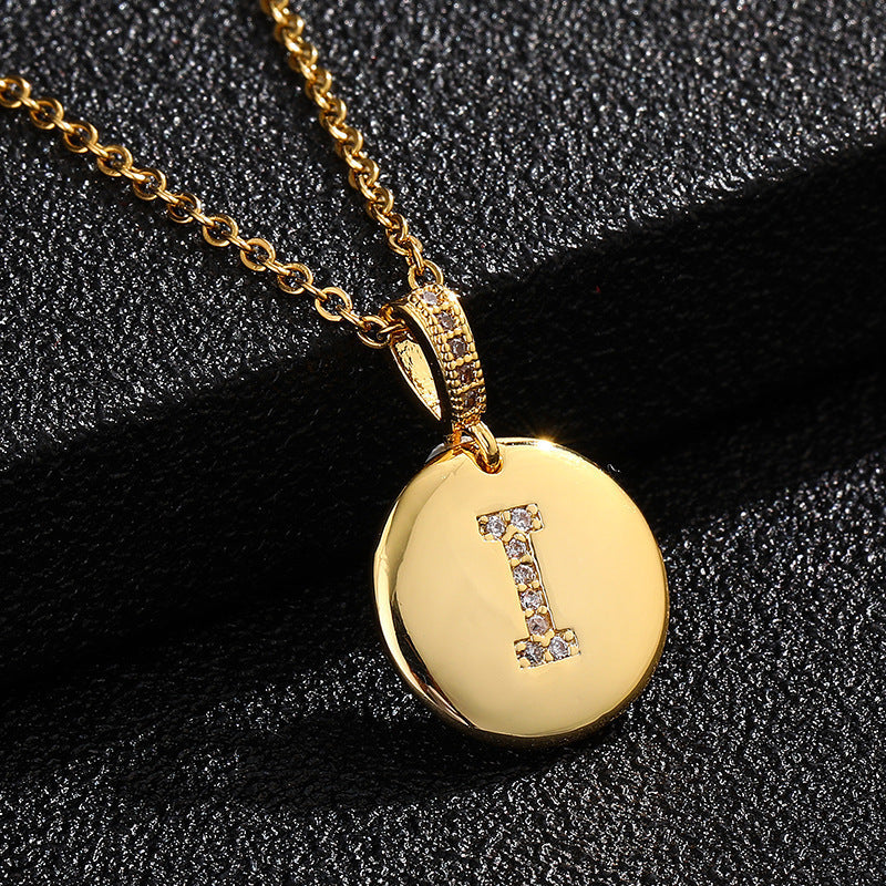 Gold Plated Zircon Initial Disc Necklace Personalized Pendant