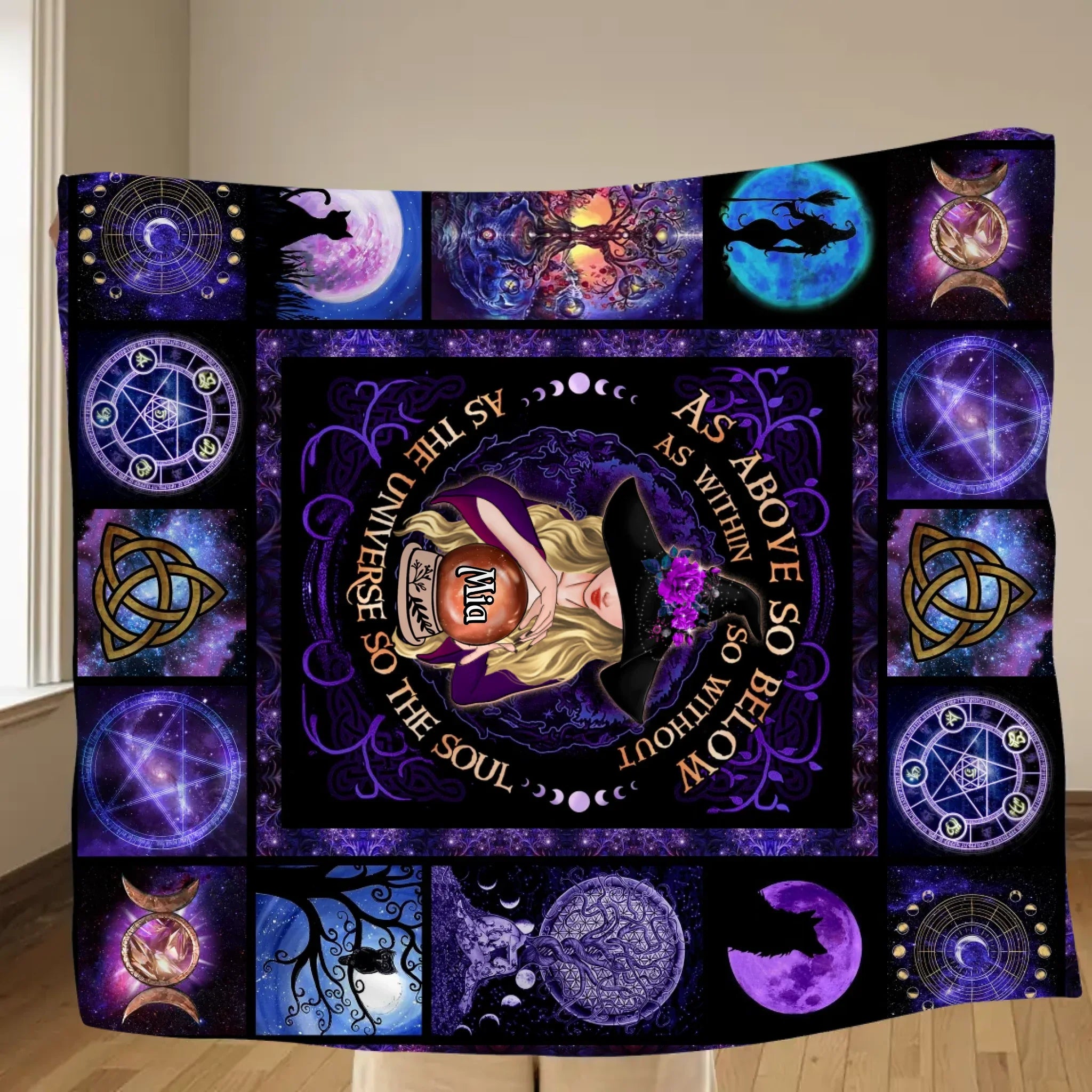 Personalized Witch Fleece Throw Blanket/Quilt- Halloween Gift Idea - As Above So Below As Within So Without As The Universe So The Soul
