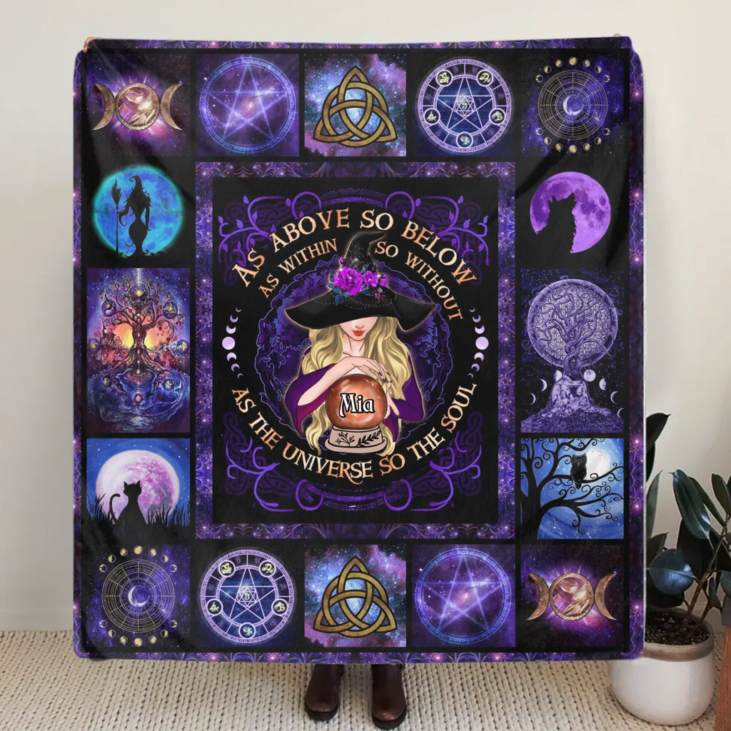 Personalized Witch Fleece Throw Blanket/Quilt- Halloween Gift Idea - As Above So Below As Within So Without As The Universe So The Soul