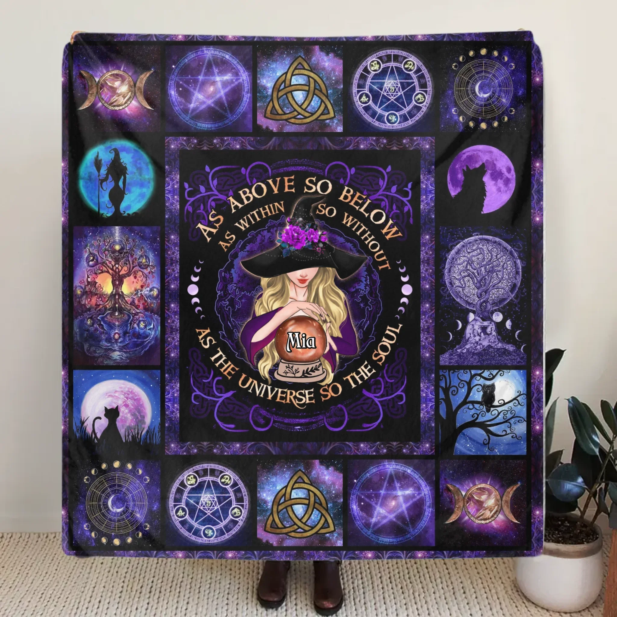 Personalized Witch Fleece Throw Blanket/Quilt- Halloween Gift Idea - As Above So Below As Within So Without As The Universe So The Soul
