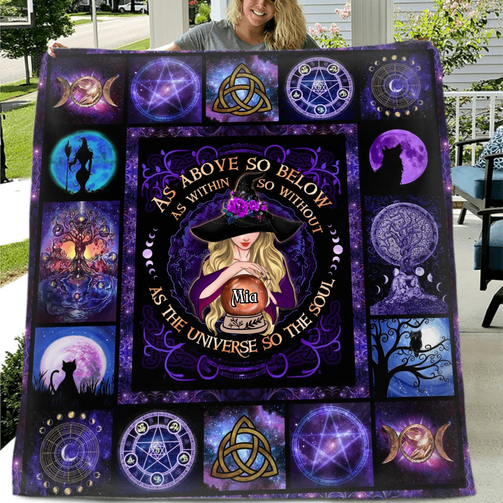 Personalized Witch Fleece Throw Blanket/Quilt- Halloween Gift Idea - As Above So Below As Within So Without As The Universe So The Soul