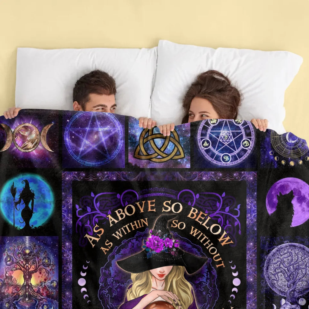 Personalized Witch Fleece Throw Blanket/Quilt- Halloween Gift Idea - As Above So Below As Within So Without As The Universe So The Soul
