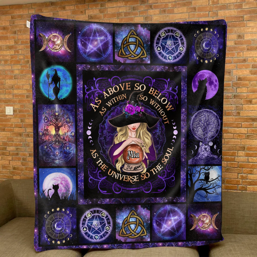 Personalized Witch Fleece Throw Blanket/Quilt- Halloween Gift Idea - As Above So Below As Within So Without As The Universe So The Soul