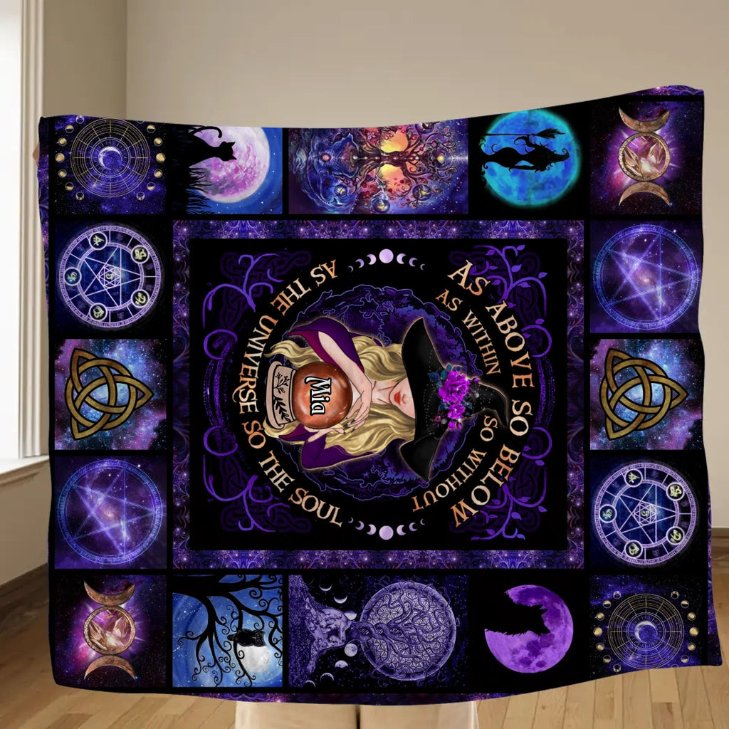 Personalized Witch Fleece Throw Blanket/Quilt- Halloween Gift Idea - As Above So Below As Within So Without As The Universe So The Soul