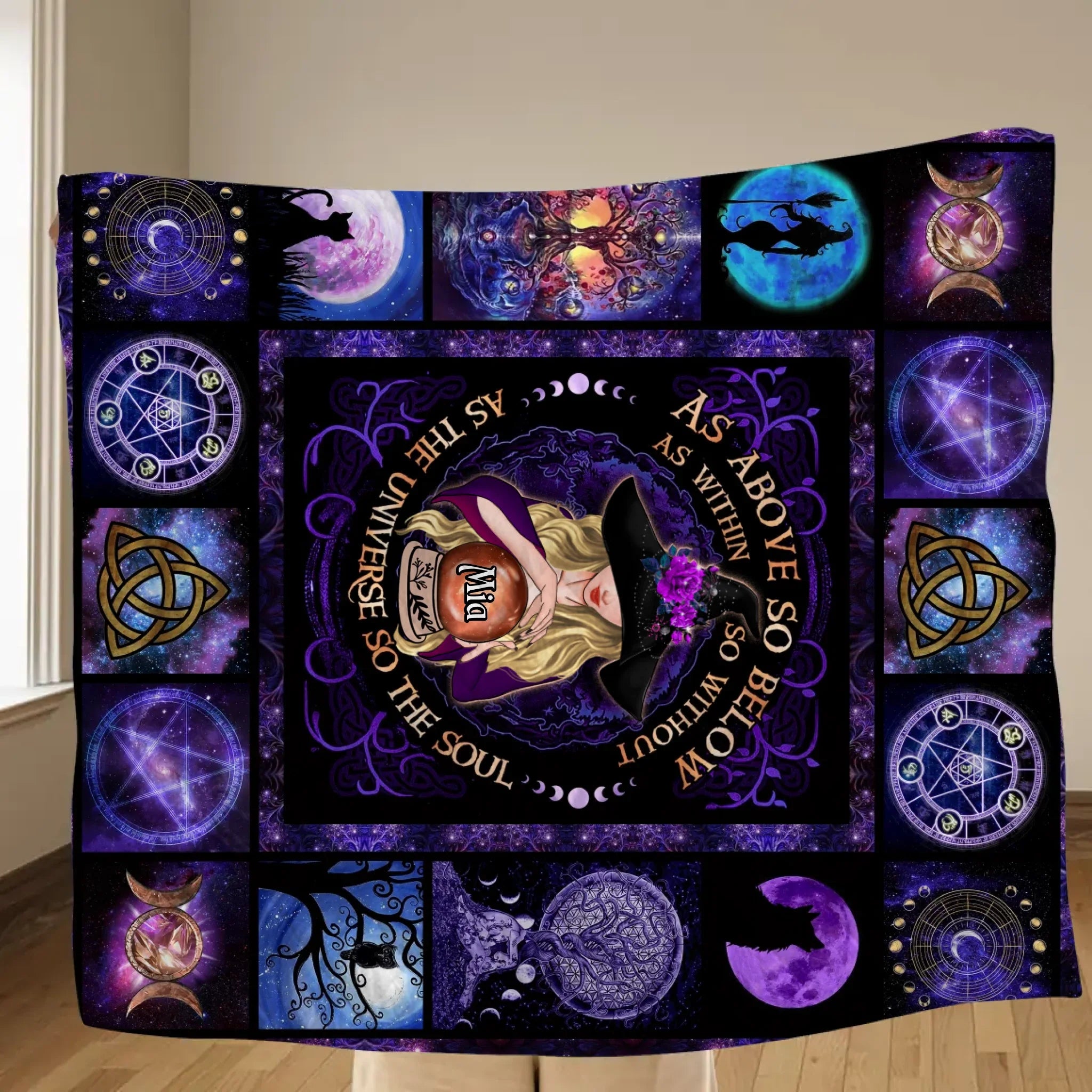 Personalized Witch Fleece Throw Blanket/Quilt- Halloween Gift Idea - As Above So Below As Within So Without As The Universe So The Soul