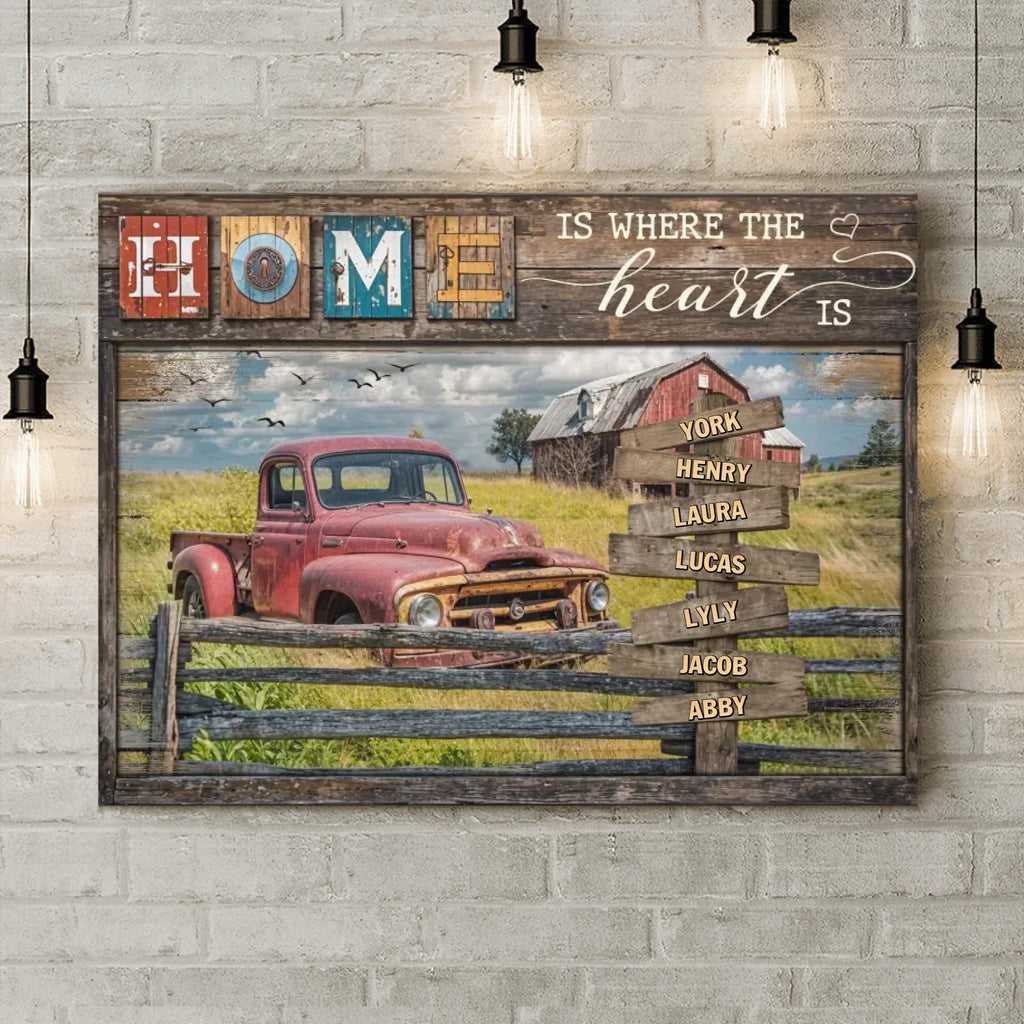 Personalized Family Canvas - Gift Idea For Family with up to 7 Members - Home Is Where The Heart Is