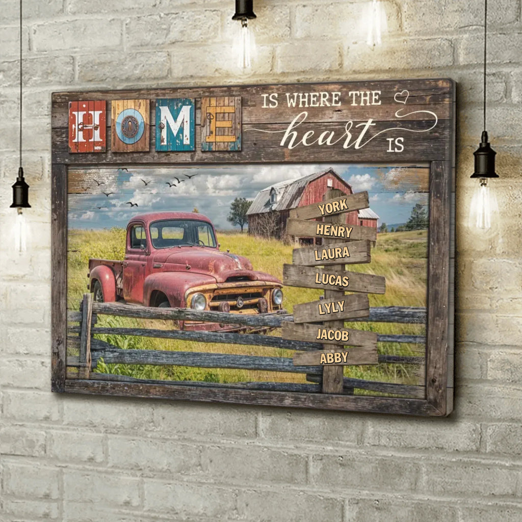 Personalized Family Canvas - Gift Idea For Family with up to 7 Members - Home Is Where The Heart Is