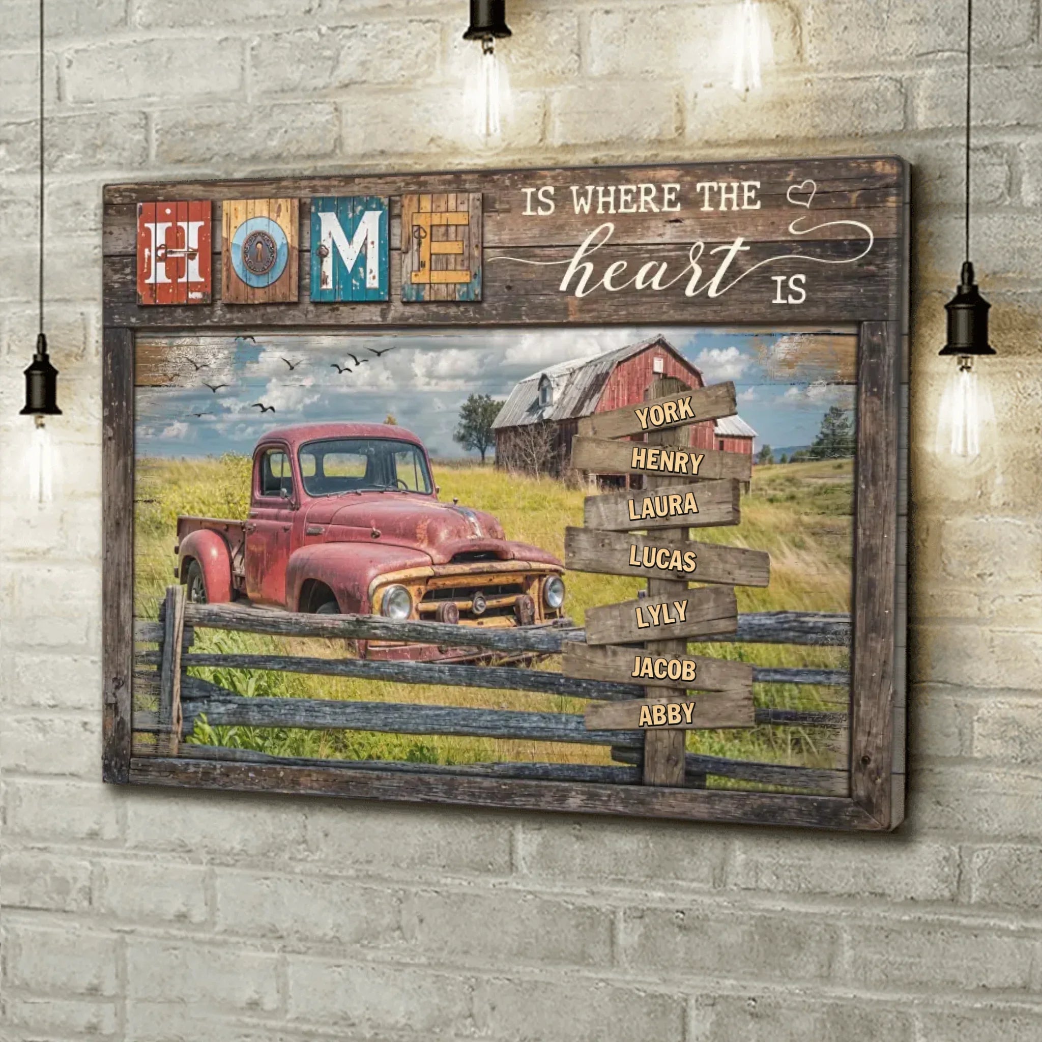 Personalized Family Canvas - Gift Idea For Family with up to 7 Members - Home Is Where The Heart Is