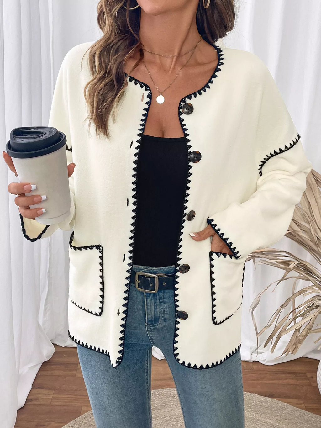 Contrast Trim Button Up Jacket
