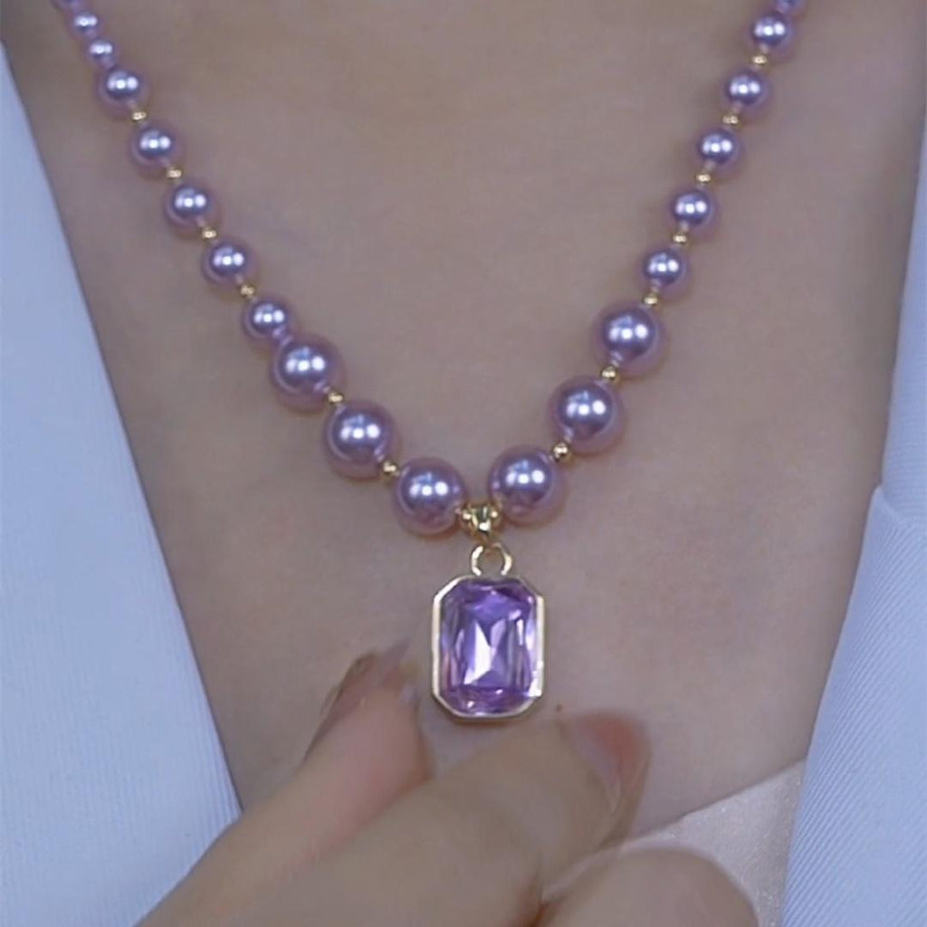 Light-luxury Purple Beaded Square Pendant Sweater Chain