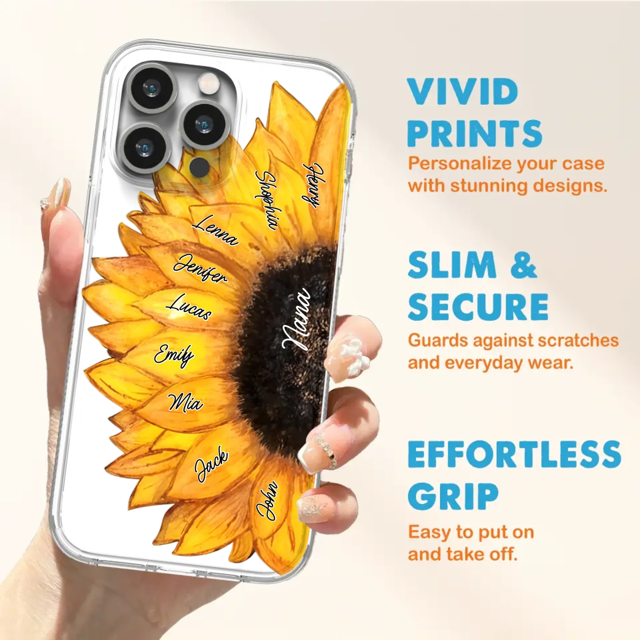 Custom Personalized Sunflower Grandma Phone Case -Upto 9 Kids - Mother's Day Gift Idea for Mom/Grandma