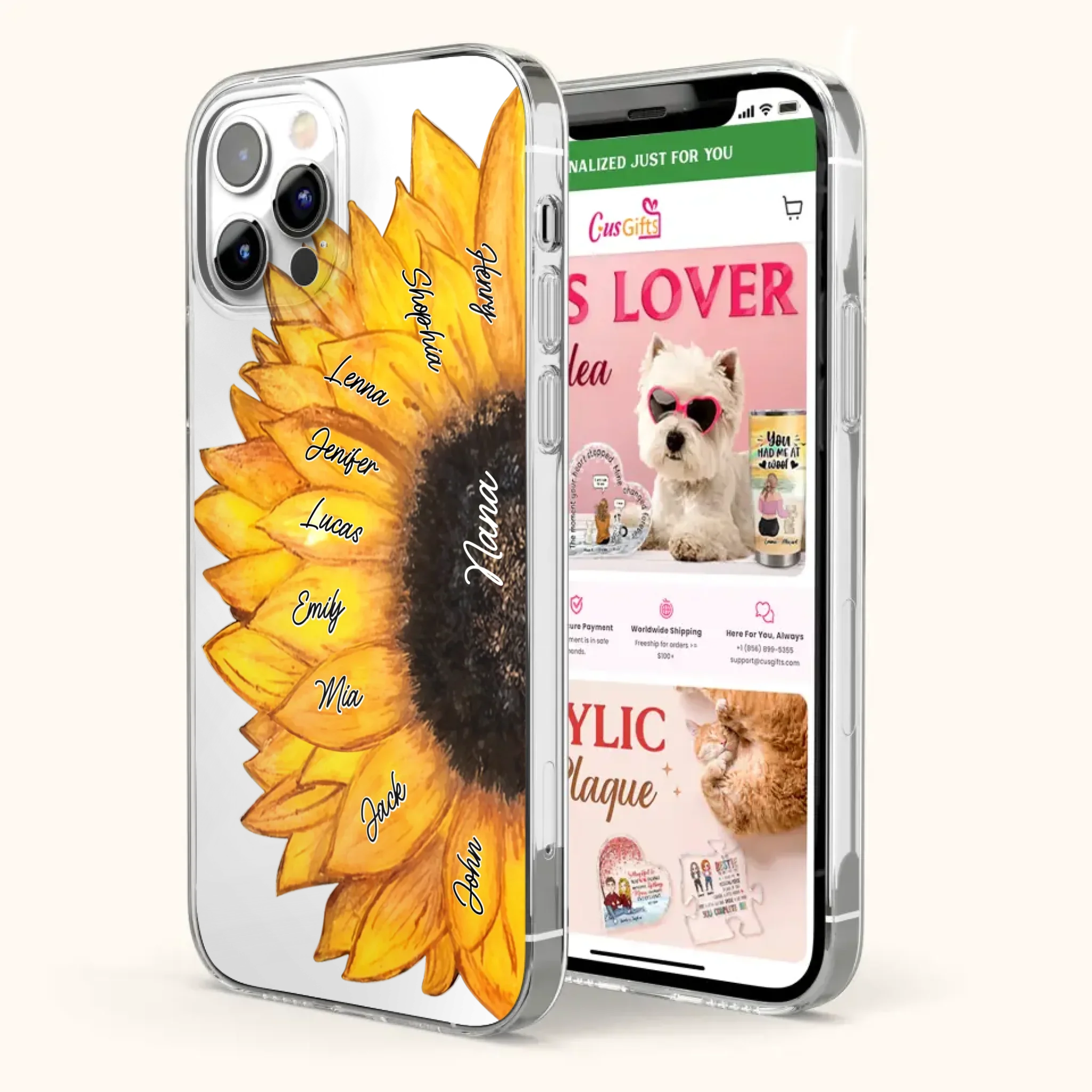 Custom Personalized Sunflower Grandma Phone Case -Upto 9 Kids - Mother's Day Gift Idea for Mom/Grandma
