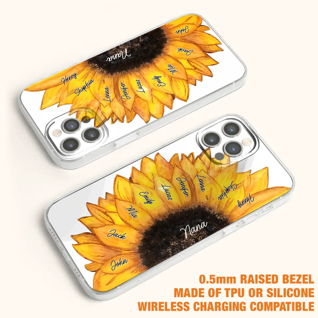 Custom Personalized Sunflower Grandma Phone Case -Upto 9 Kids - Mother's Day Gift Idea for Mom/Grandma
