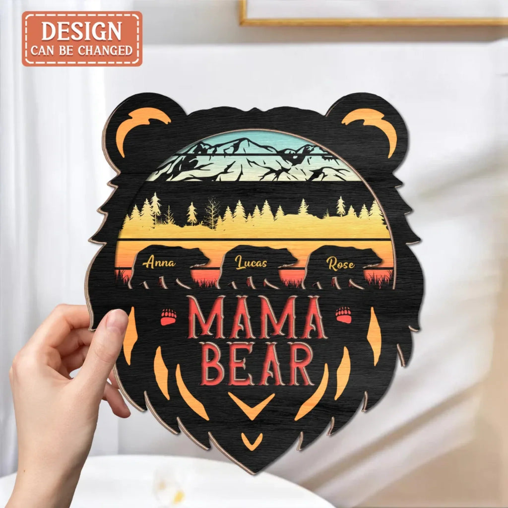 Personalized Mama Bear Wooden Art - Mother's Day/Birthday Gift For Mom/Grandma - Up to 5 Kids