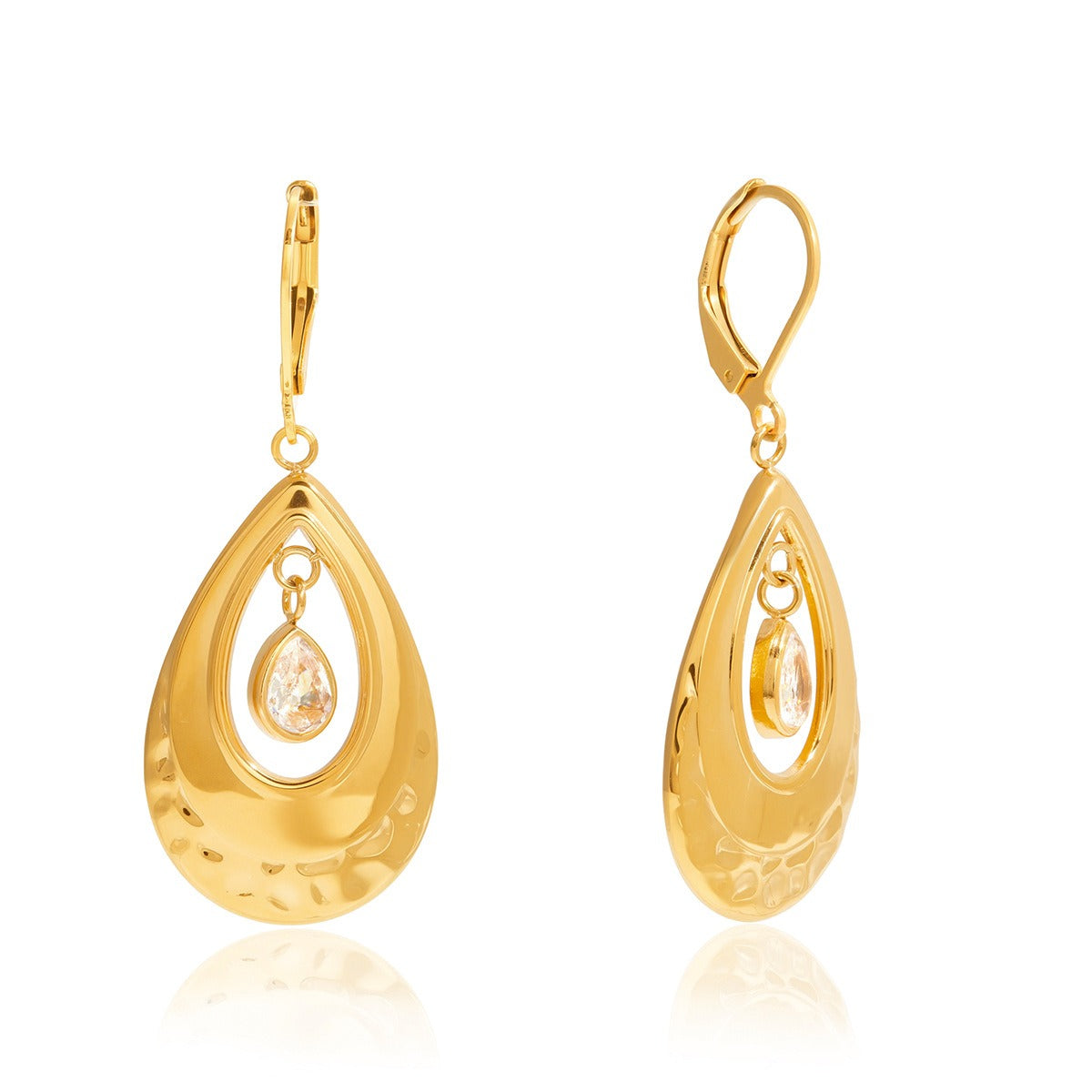 18K Gold Teardrop Zircon Hoop Earrings Lightweight Luxury Jewelry