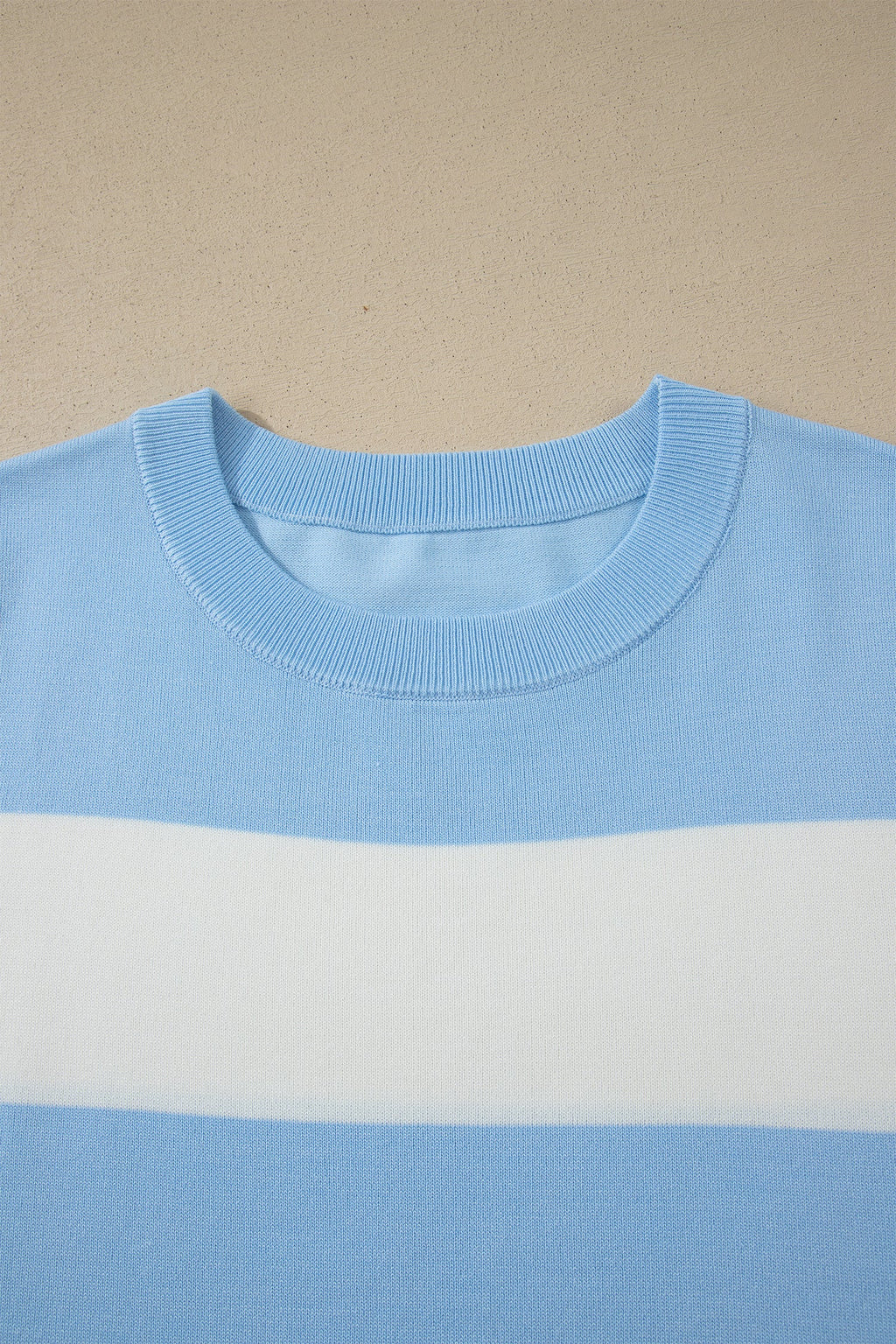 Stripe Colorblock Short Sleeve Tunic Sweater in Blue and White
