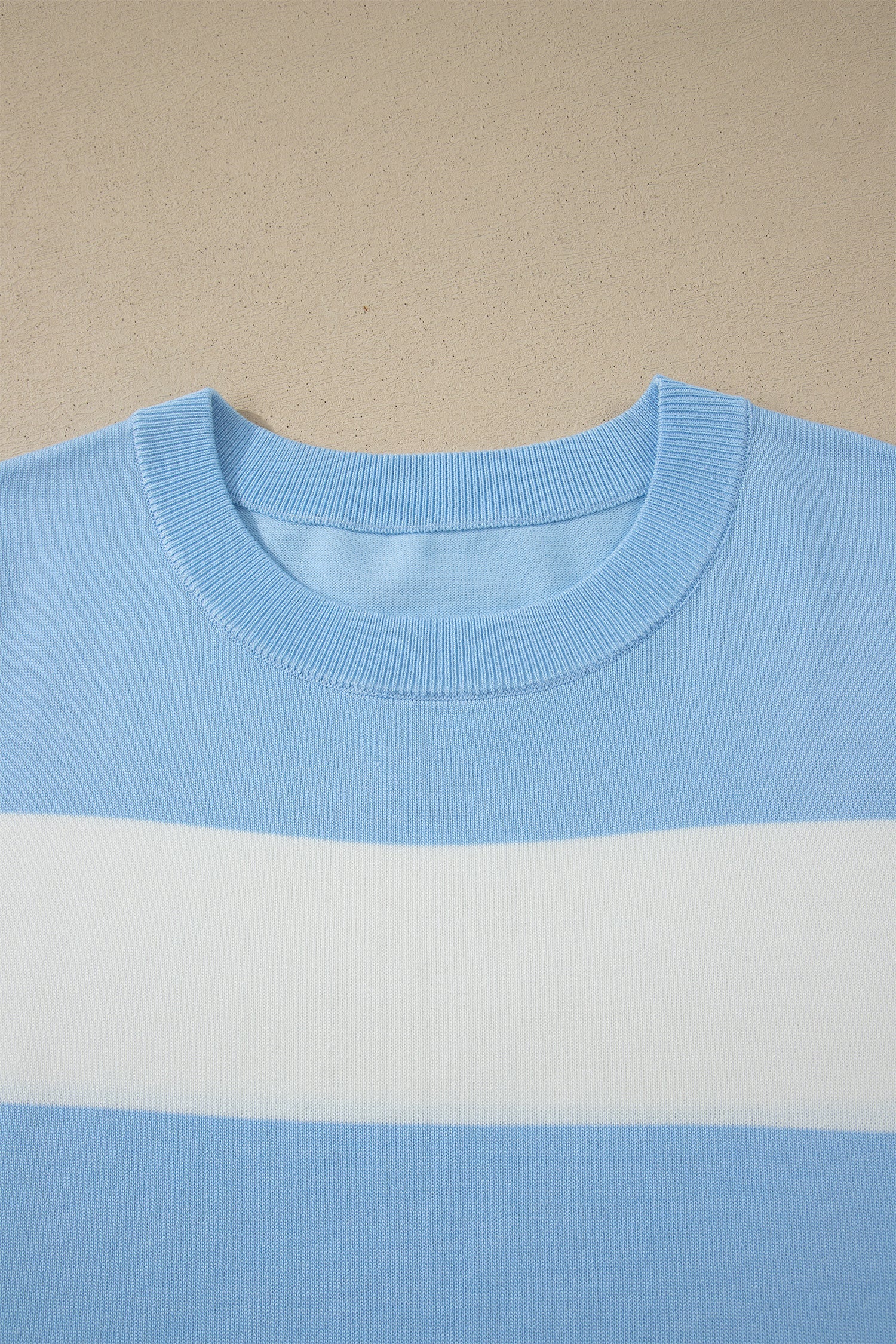 Stripe Colorblock Short Sleeve Tunic Sweater in Blue and White