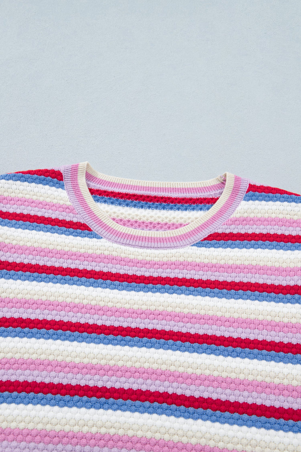 Bianca Striped Knit Short Sleeve Sweater with Crew Neck