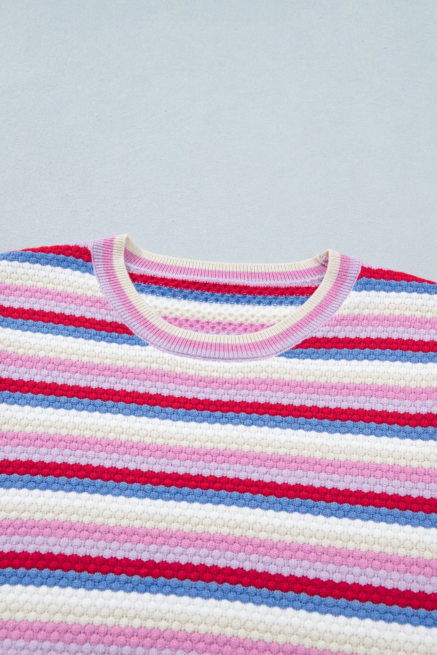 Bianca Striped Knit Short Sleeve Sweater with Crew Neck