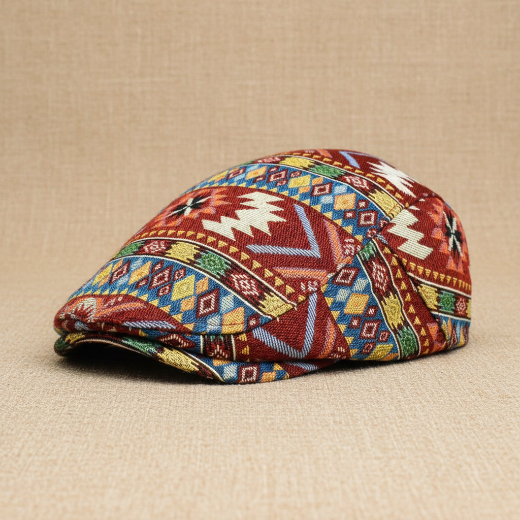 Women’s Retro Ethnic Print Beret Hat Chic Geometric Flat Cap - Image 9