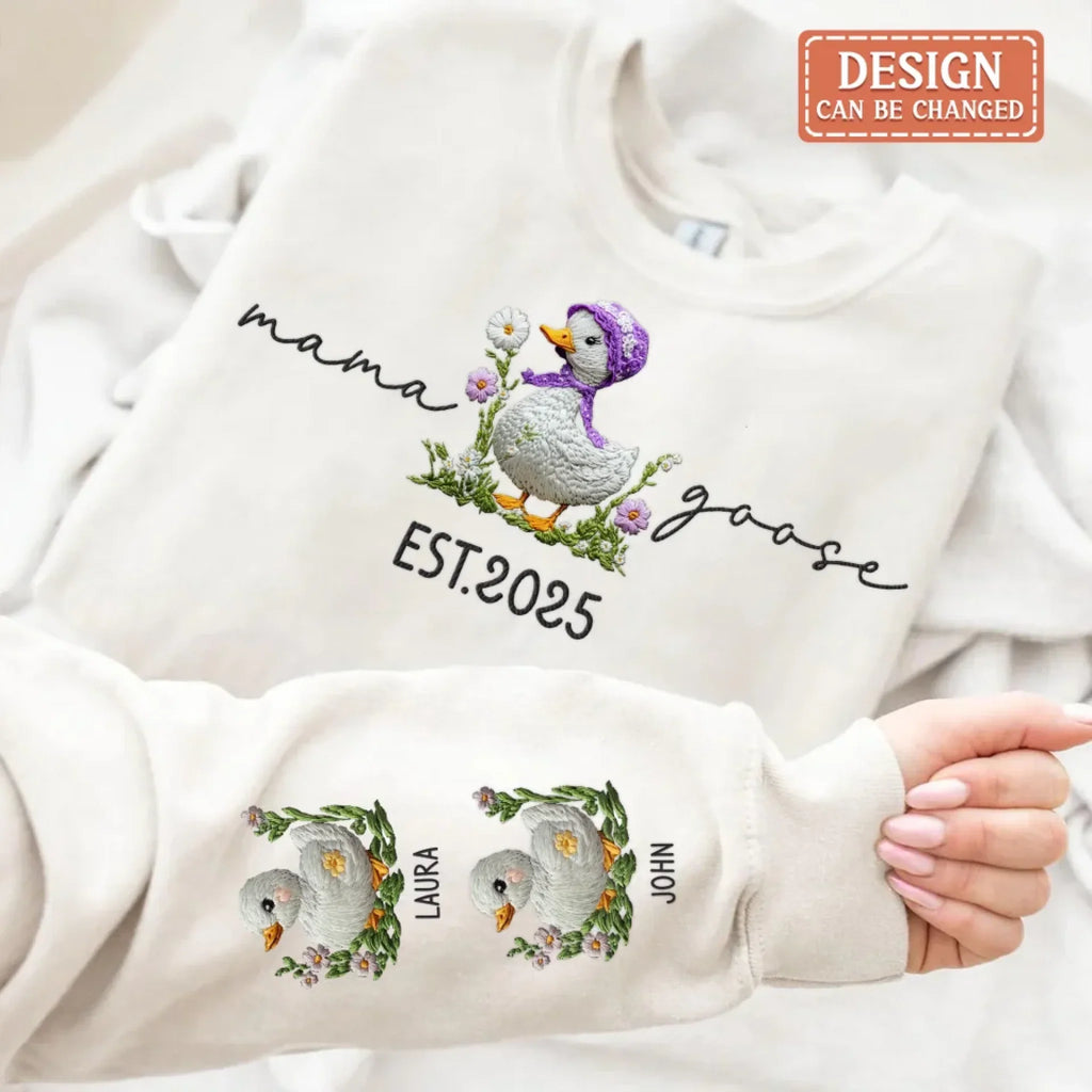 Personalized Mama Goose Embroidered Sweater - Up to 6 Kids - Mother's Day Gift Idea For Grandma/Mom