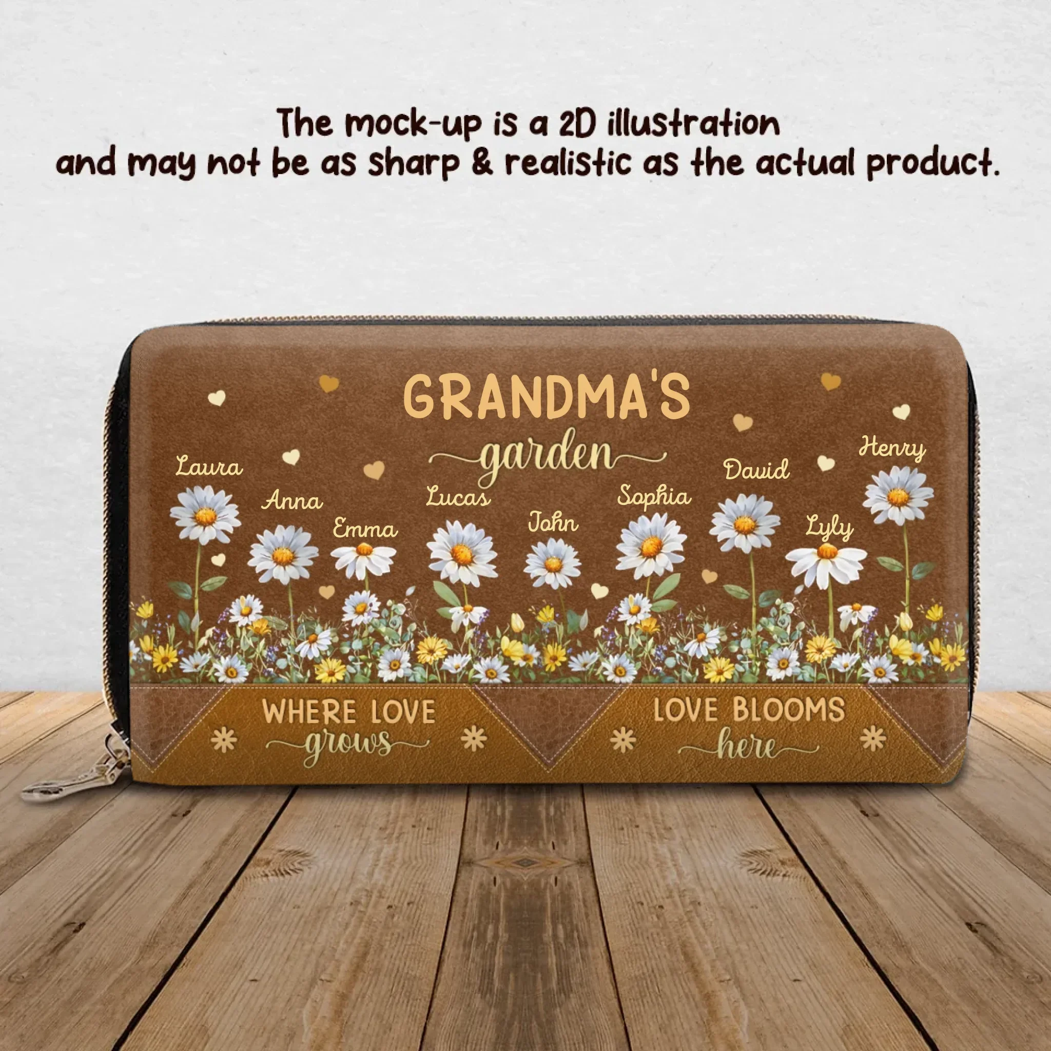 Personalized Grandma's Garden Long Wallet - Mother's Day Gift Idea - Up to 9 Kids