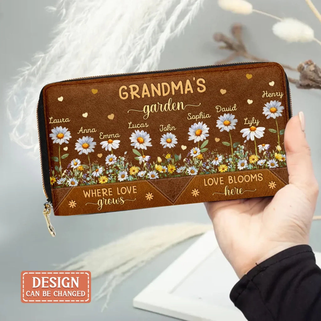 Personalized Grandma's Garden Long Wallet - Mother's Day Gift Idea - Up to 9 Kids