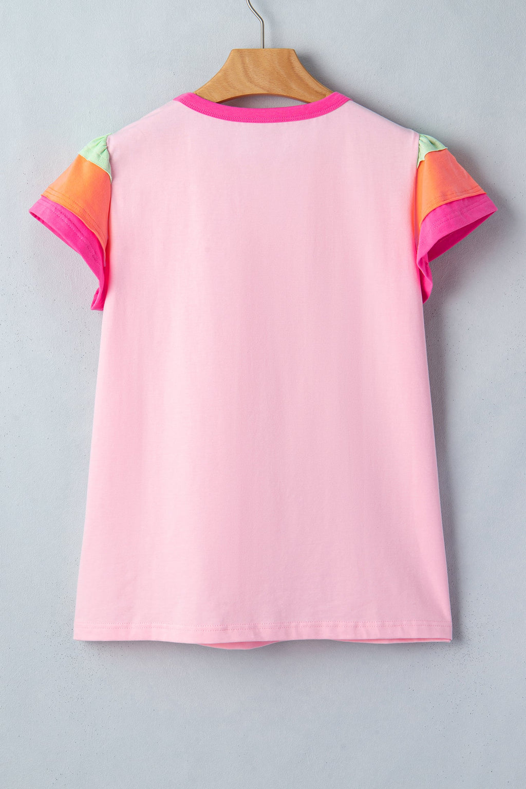 Colorblock Flutter Sleeve Round Neck T-Shirt for Women