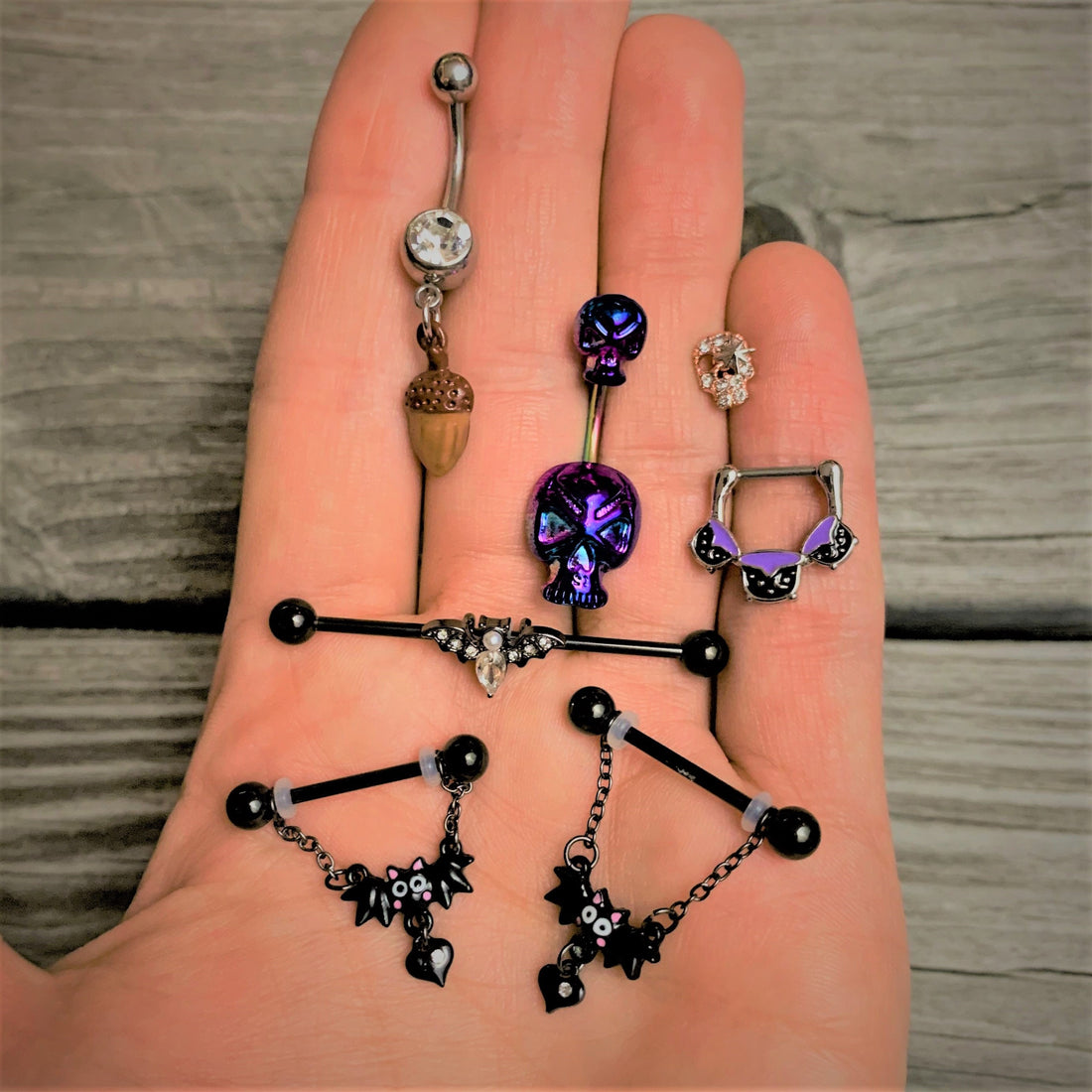 14G Clear Gem Black Bat Halloween Industrial Barbell 38mm