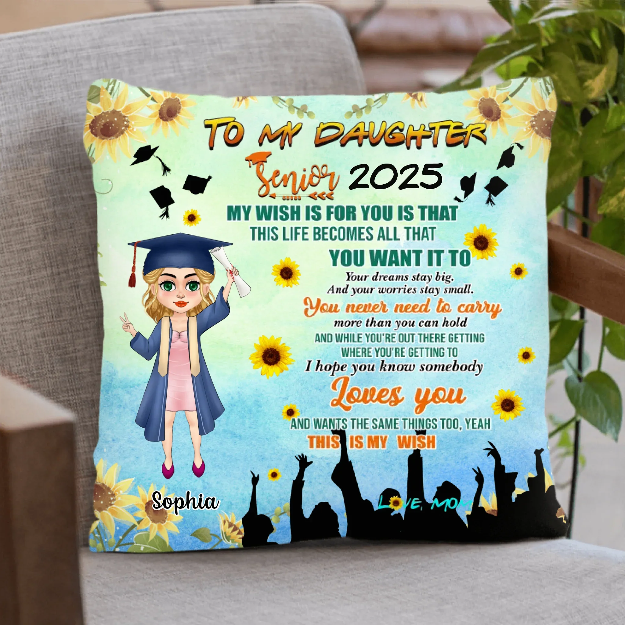 Personalized Chibi Girl Graduation Pillow Cover - Gift Idea For Graduation/Daughter - I Hope You Know Somebody Loves You