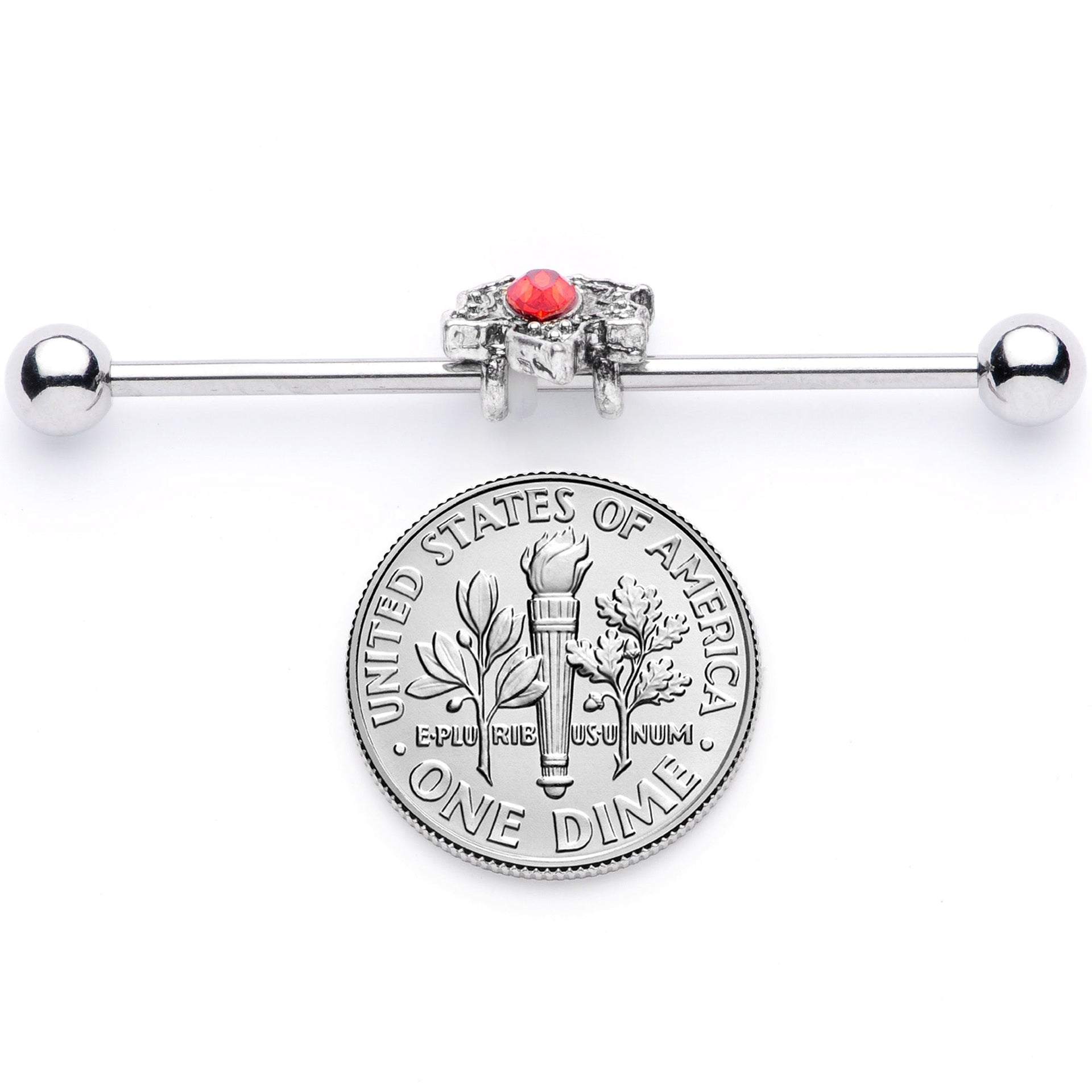 14G Red Gem Holiday Holly Leaf Christmas Industrial Barbell 38mm