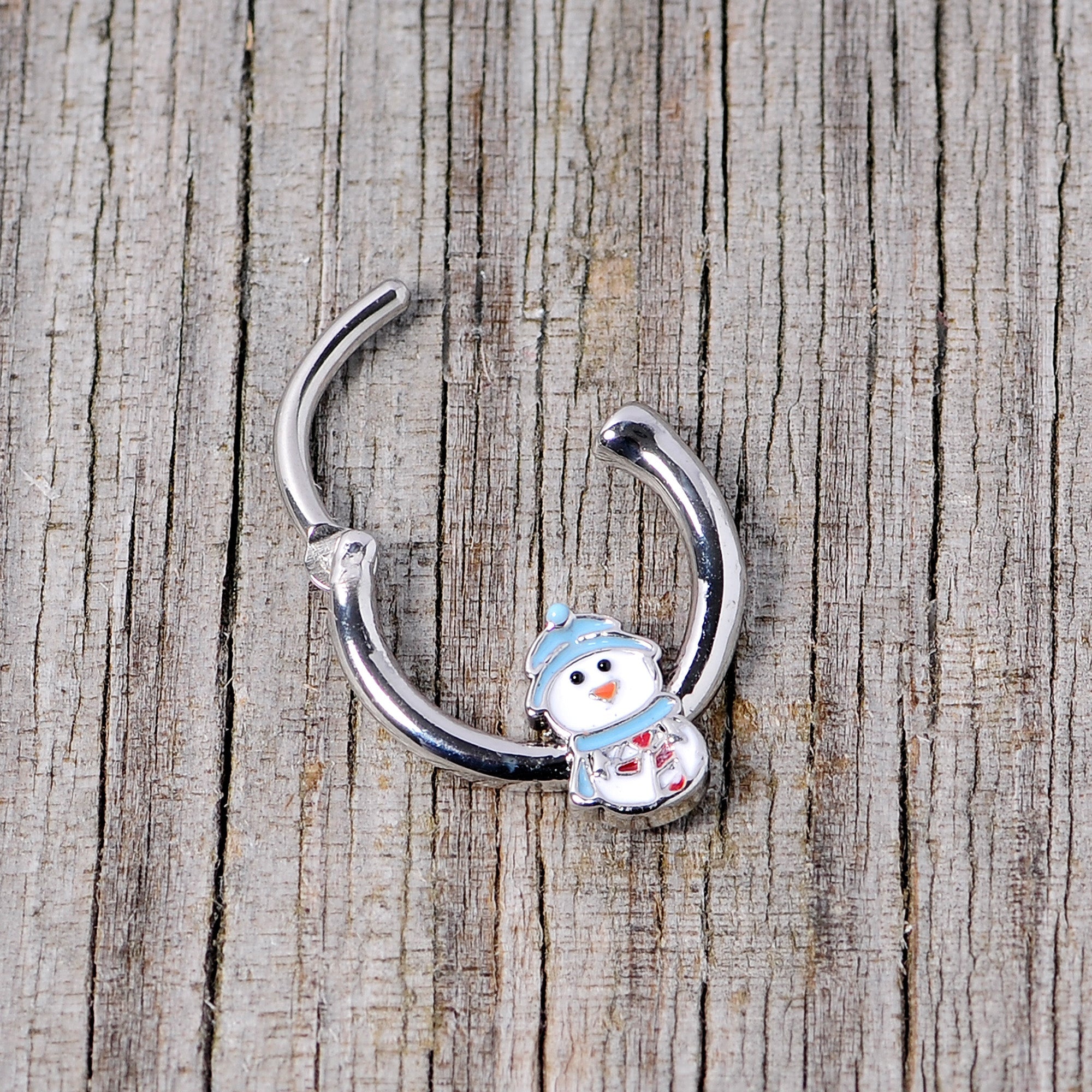 16G 3/8 Snowman Winter Holiday Christmas Septum Clicker