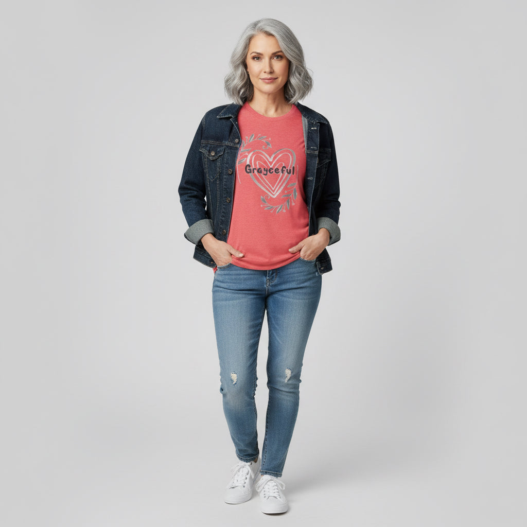 Women's Floral Heart Triblend Graphic Tee - Soft Slim Fit T-Shirt